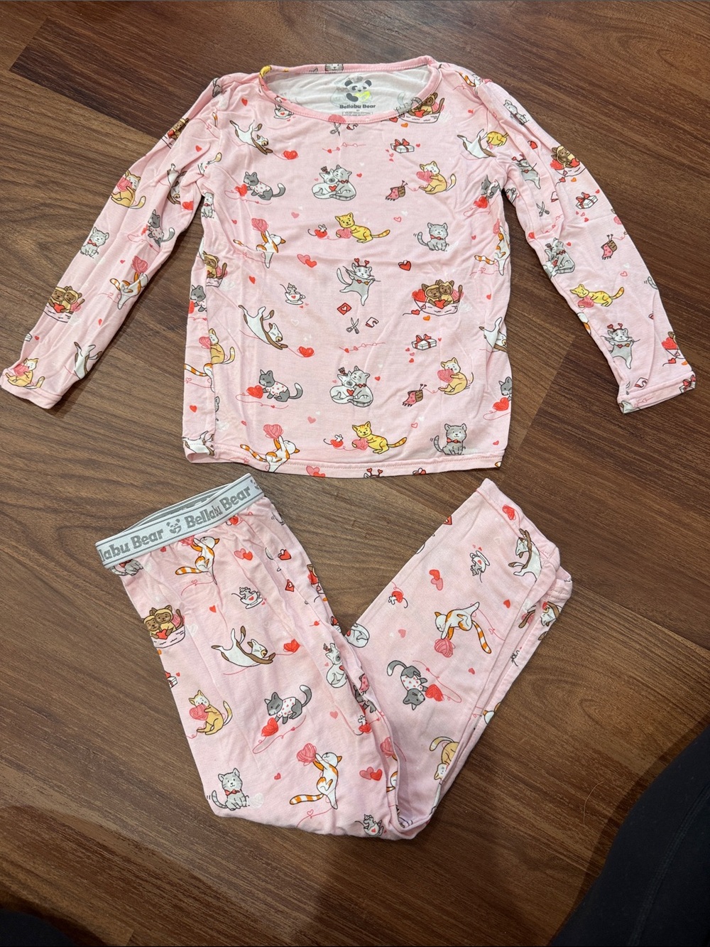 Bellabu Bear Pink Cat & Heart Long-Sleeve Pajama Set for Kids